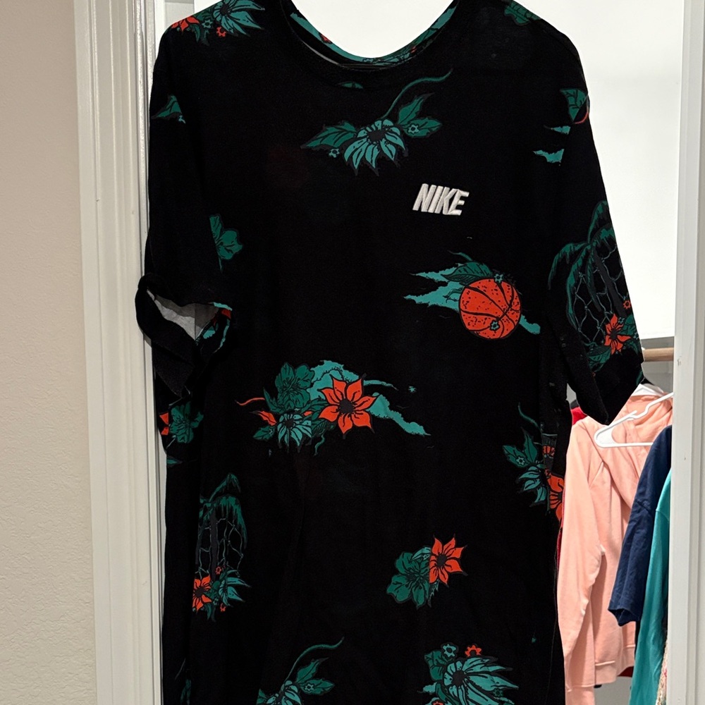 Nike Black T-Shirt with Floral and Basketball Design